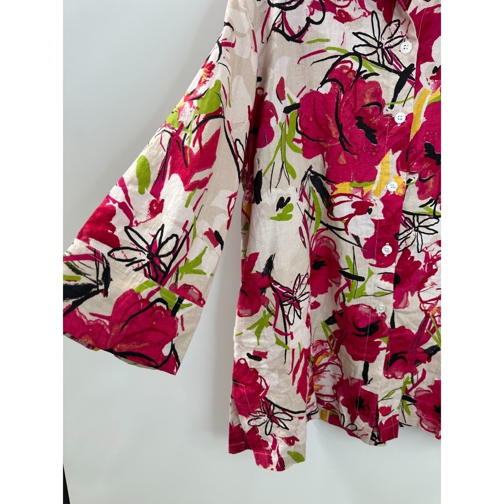 Chico's 100% Linen Multicolor Floral Print Button Up Shirt Size 3 US 16 XL Top - Picture 10 of 12